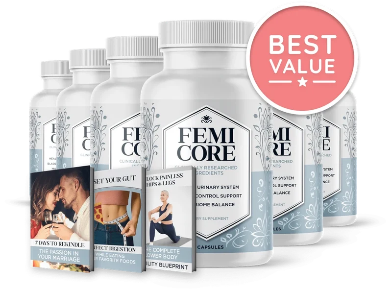 FemiCore 6-bottle best value package with free shipping and 3 free bonus guides